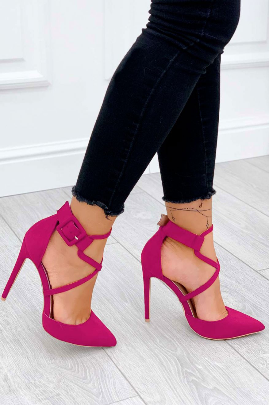 Stefania Fuchsia stiletto heel pumps with buckle