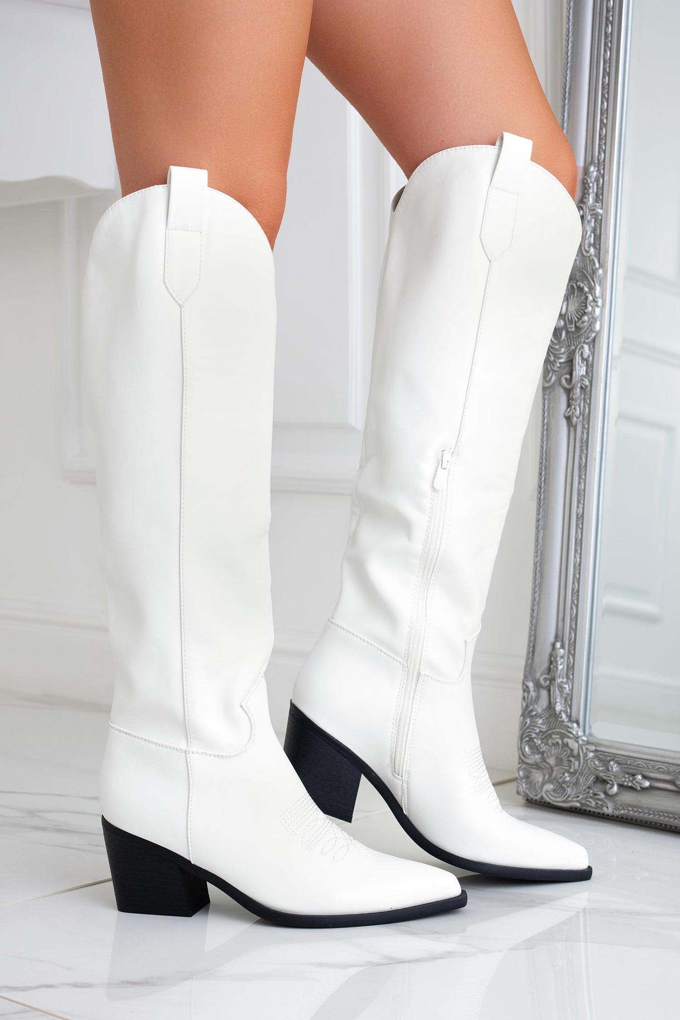 White camper boots in faux leather