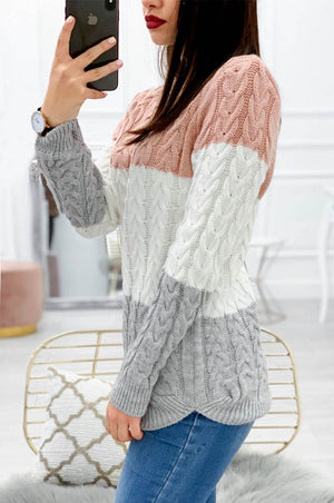Braided sweater with contrasting multicolor panels