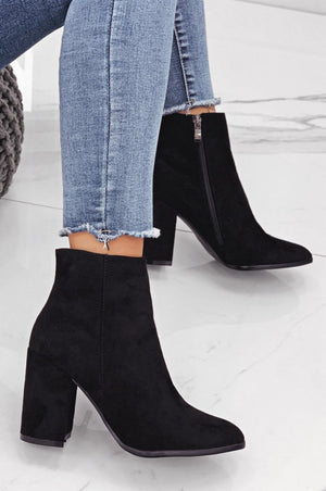Black suede ankle boots with comfortable heel