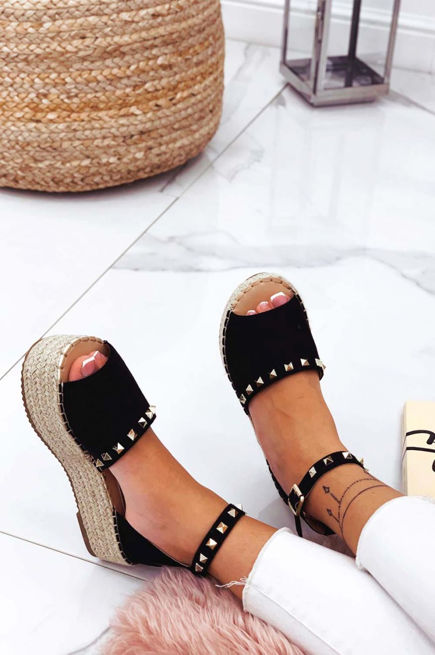 Black Alexoo espadrilles with strap and gold studs