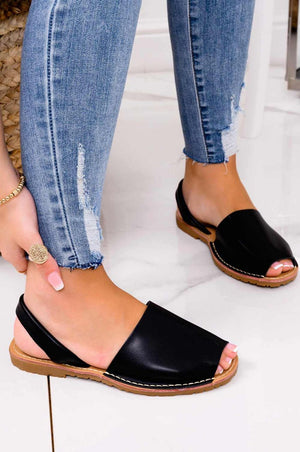 Black faux leather Minorcan sandals