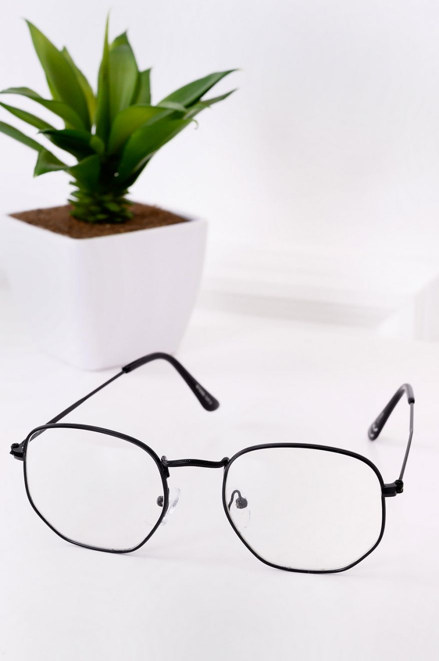 Glasses with clear lenses and black frame
