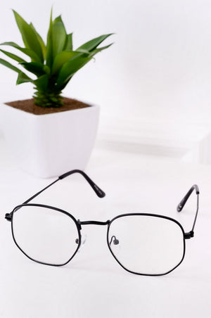 Glasses with clear lenses and black frame