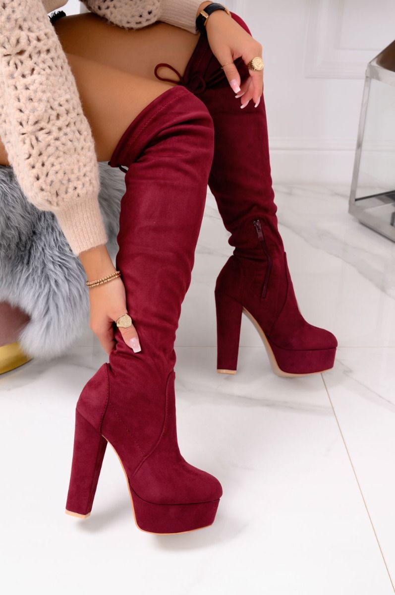 CLORIS - Stivali bordeaux scamosciati alla coscia