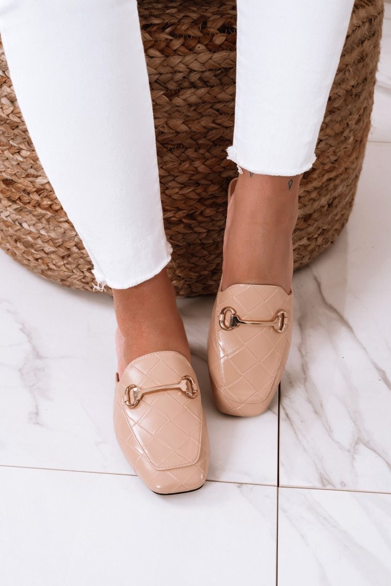 mocassins ouverts beige à carreaux