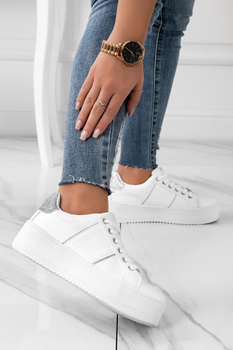 MORENA - Sneakers bianche con inserti glitter argento