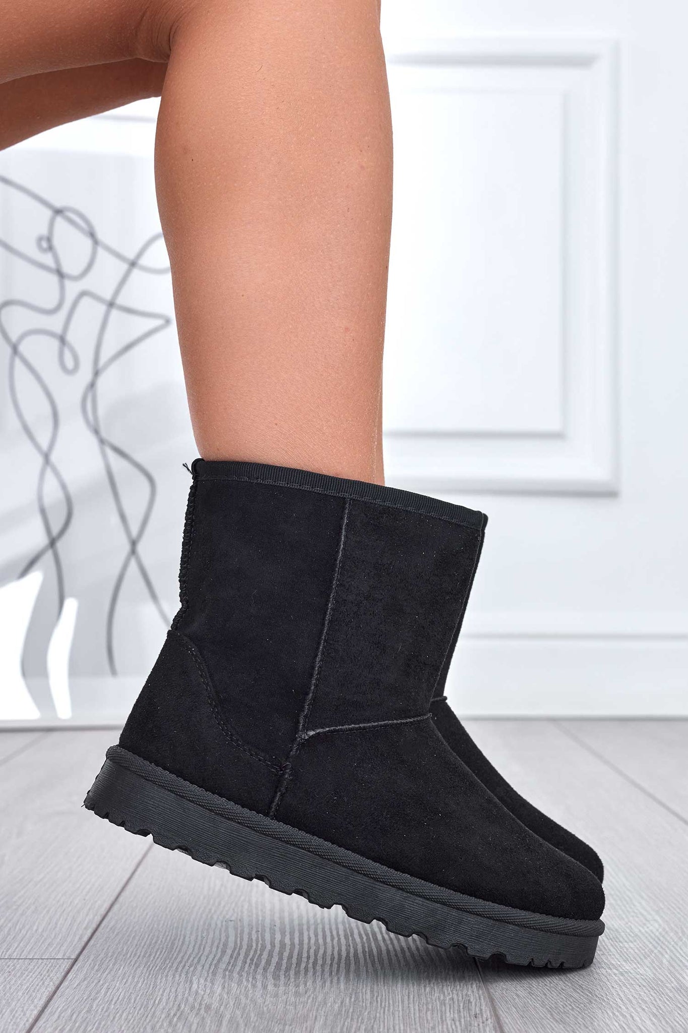 Warm padded black ankle boots