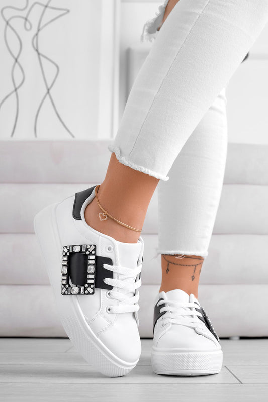 PLEASE - Sneakers gioiello bianche con fascia a contrasto nera