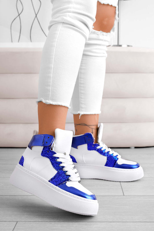 ROSINA - Sneakers bianche con inserti glitter blu