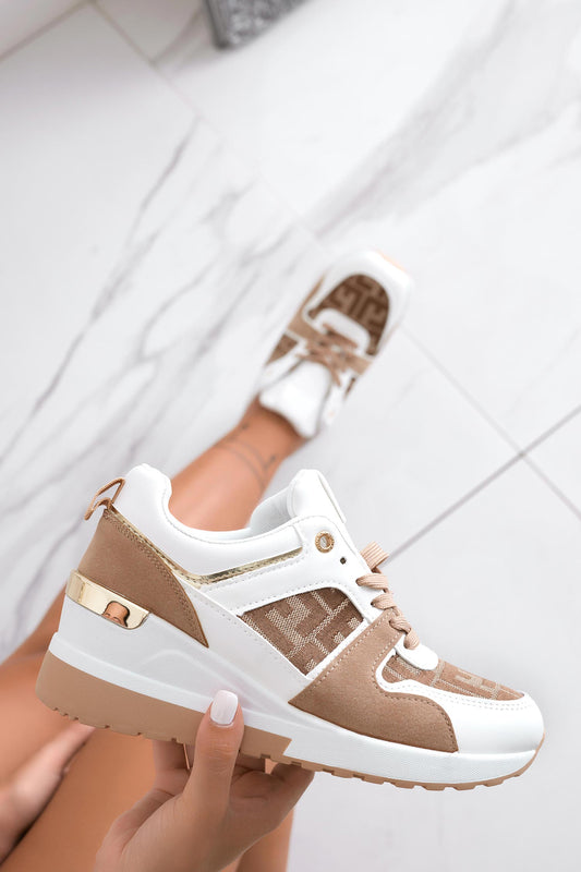 CLARISSA - Sneakers bianche con inserti in tessuto beige