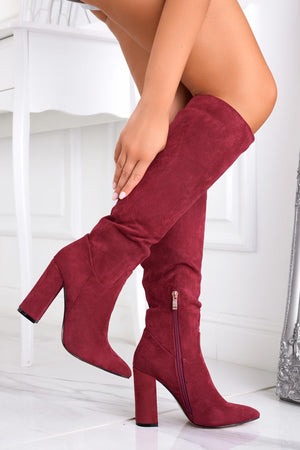 WENDY - Burgundy suede Alexoo boots with high heel