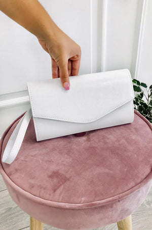 White faux leather clutch bag B197