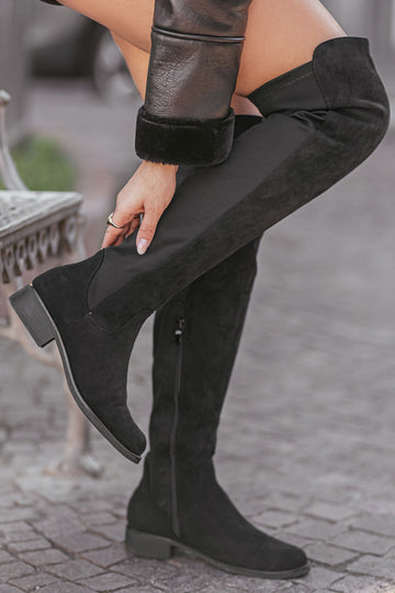 Thigh-high boots with black elastic band