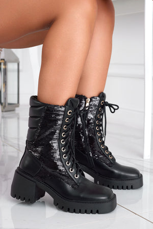 Black combat ankle boots Alexoo with sequins