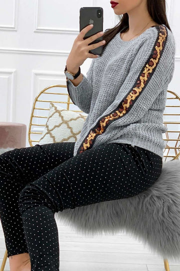 Sweater with sequins on the sleeves Grey