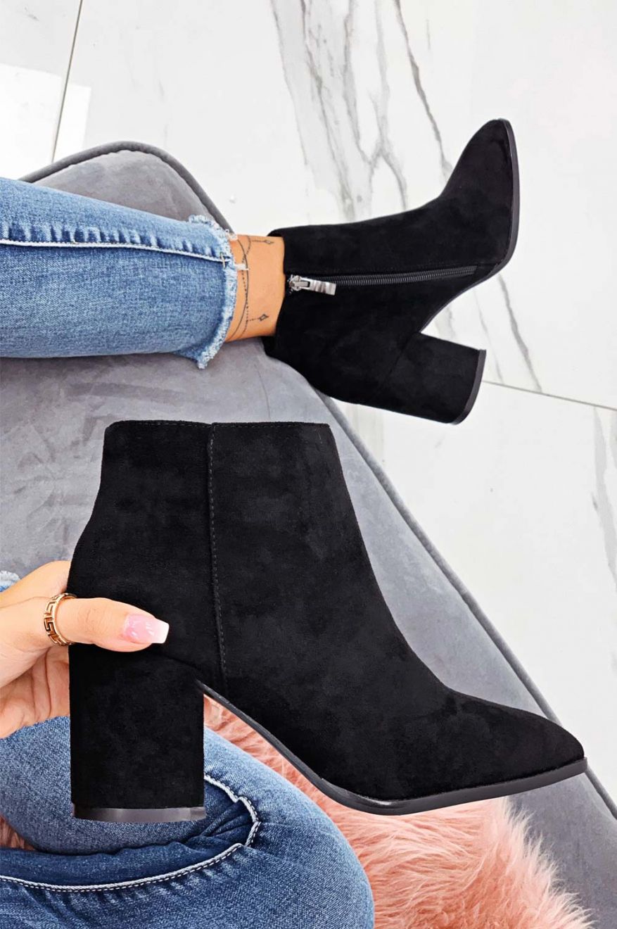 Black suede ankle boots with comfortable heel