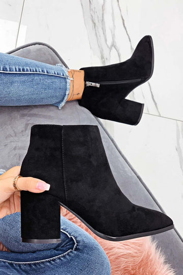 Black suede ankle boots with comfortable heel