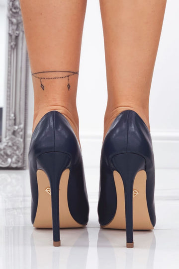 Blue faux leather pumps with high heel