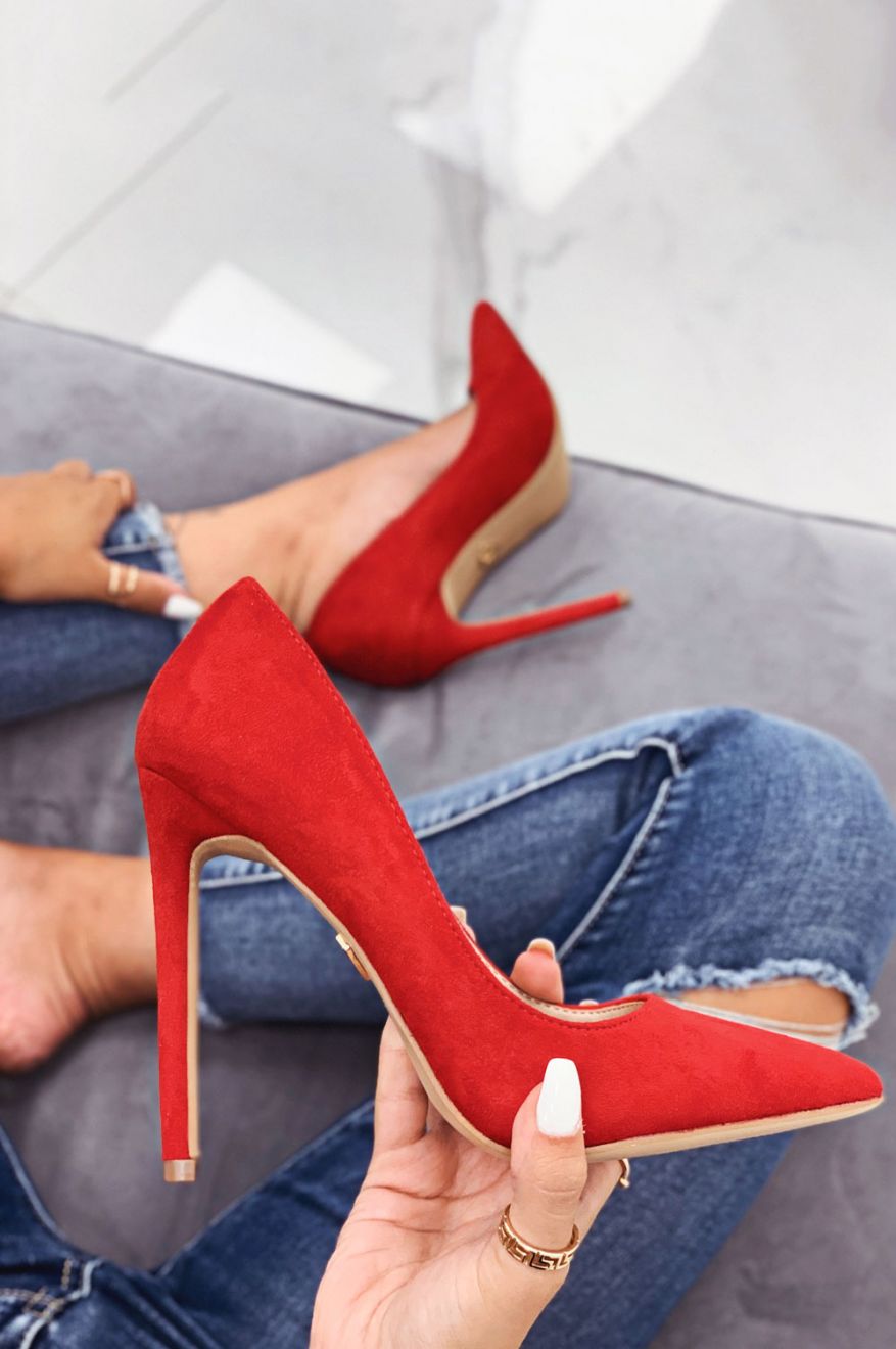 LEXIE - Red suede pumps with high heel