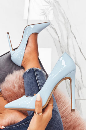 Alexoo blue patent leather pumps with high heel