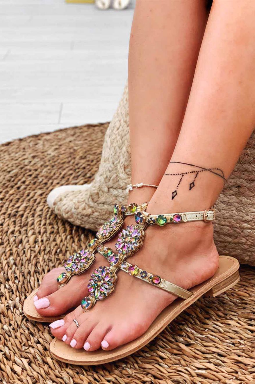 Sandali infradito gioiello bassi multicolor con pietre
