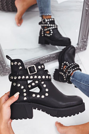Black biker ankle boots with studs
