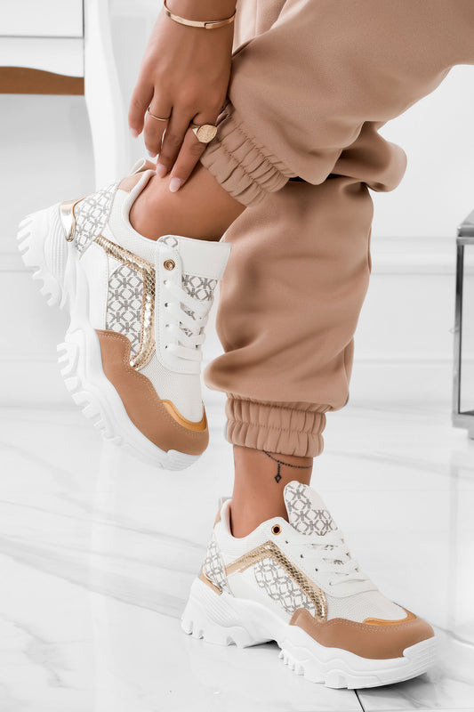 Sneakers bianche con rifiniture camel