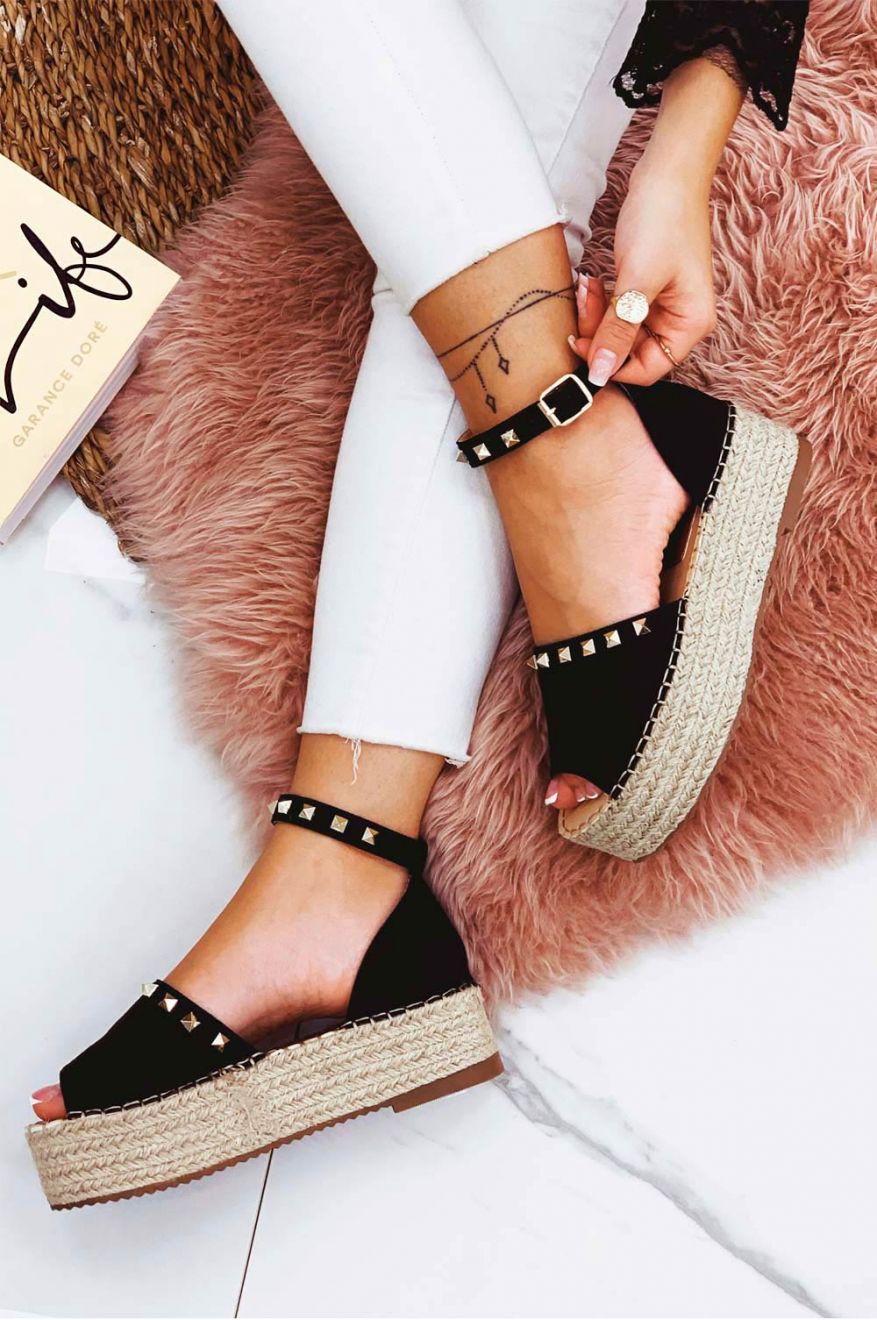 Black Alexoo espadrilles with strap and gold studs