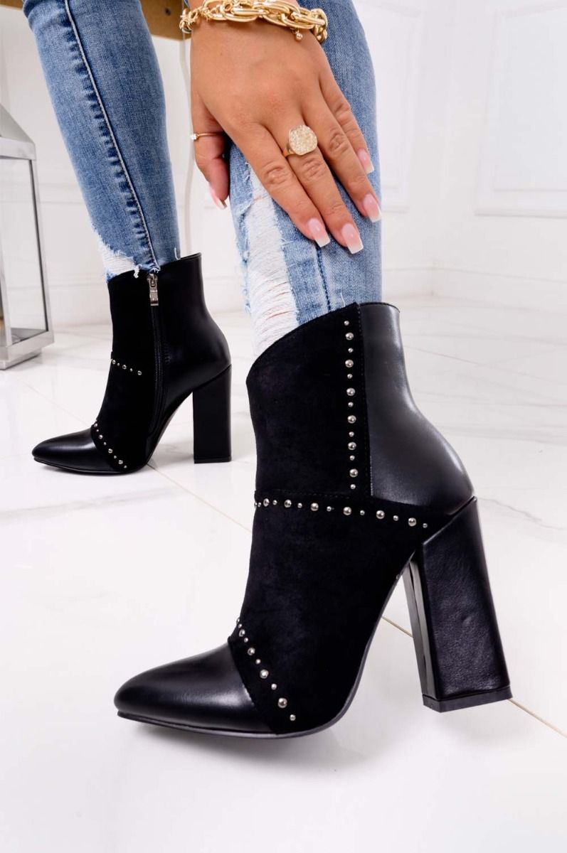 Black ankle boots in suede and faux leather with high heel Silvia Gala