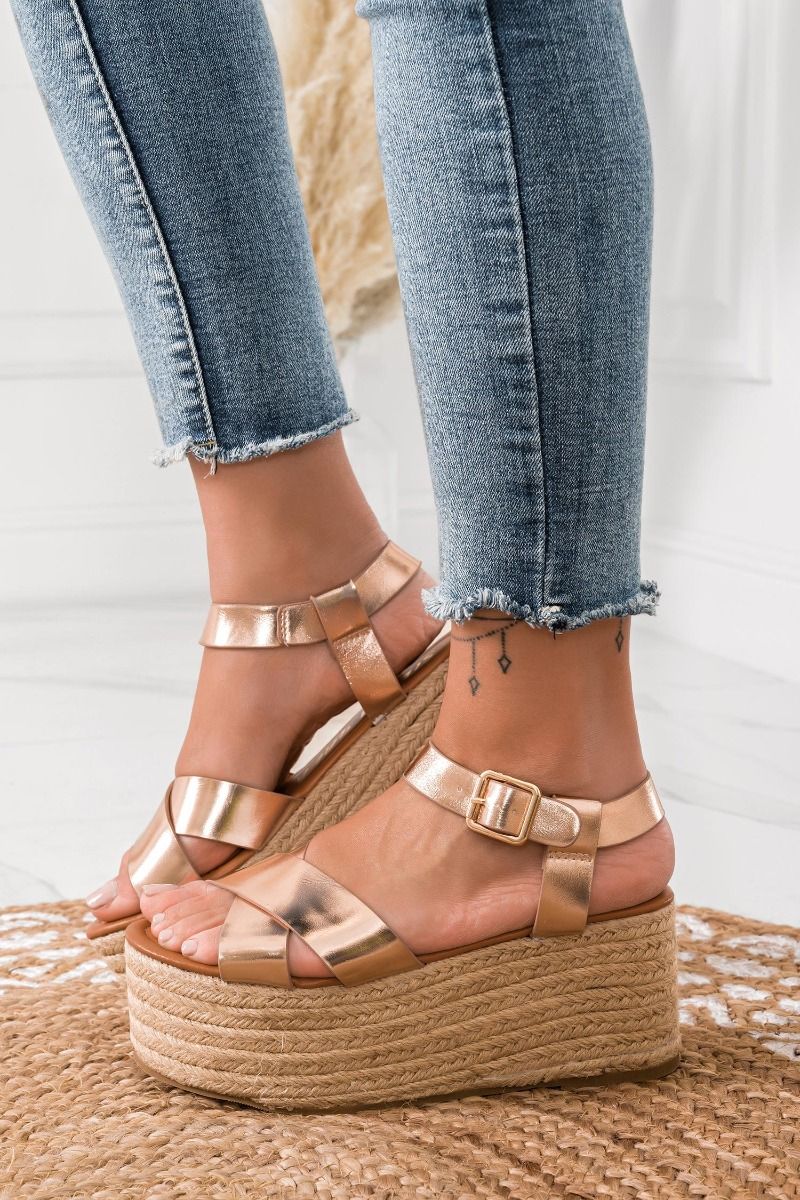 Sandali espadrillas oro rosa con zeppa in corda