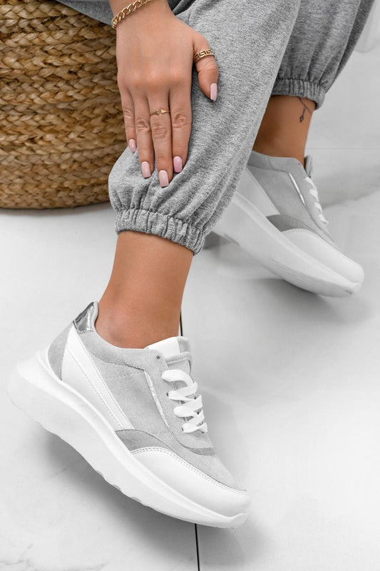 DONATA - Sneakers bianche con pannelli a contrasto grigi