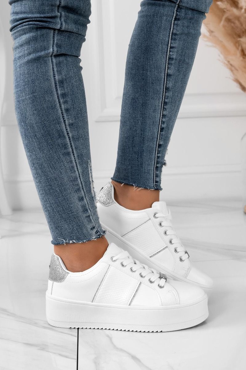 MORENA - Sneakers bianche con inserti glitter argento
