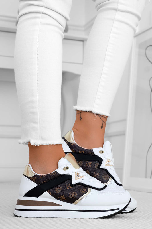 ZENA - Sneakers bianche con inserti marroni
