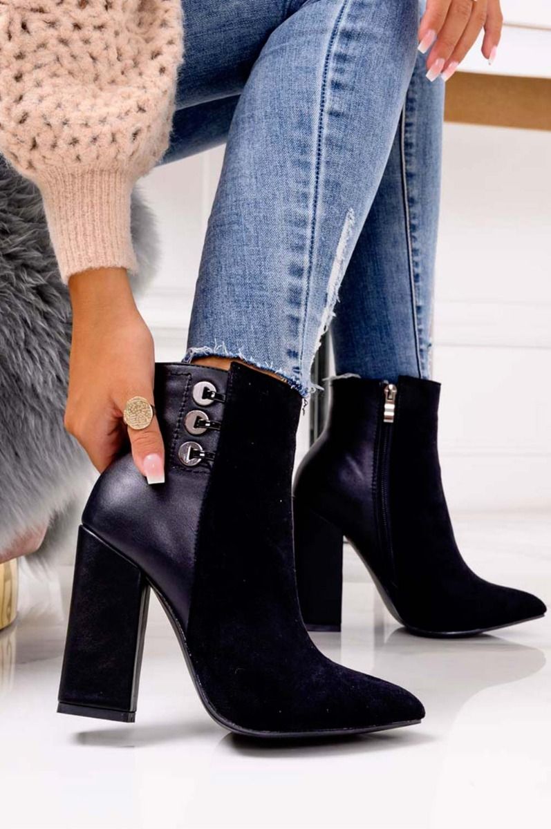 Black suede ankle boots with faux leather back Silvia Gala