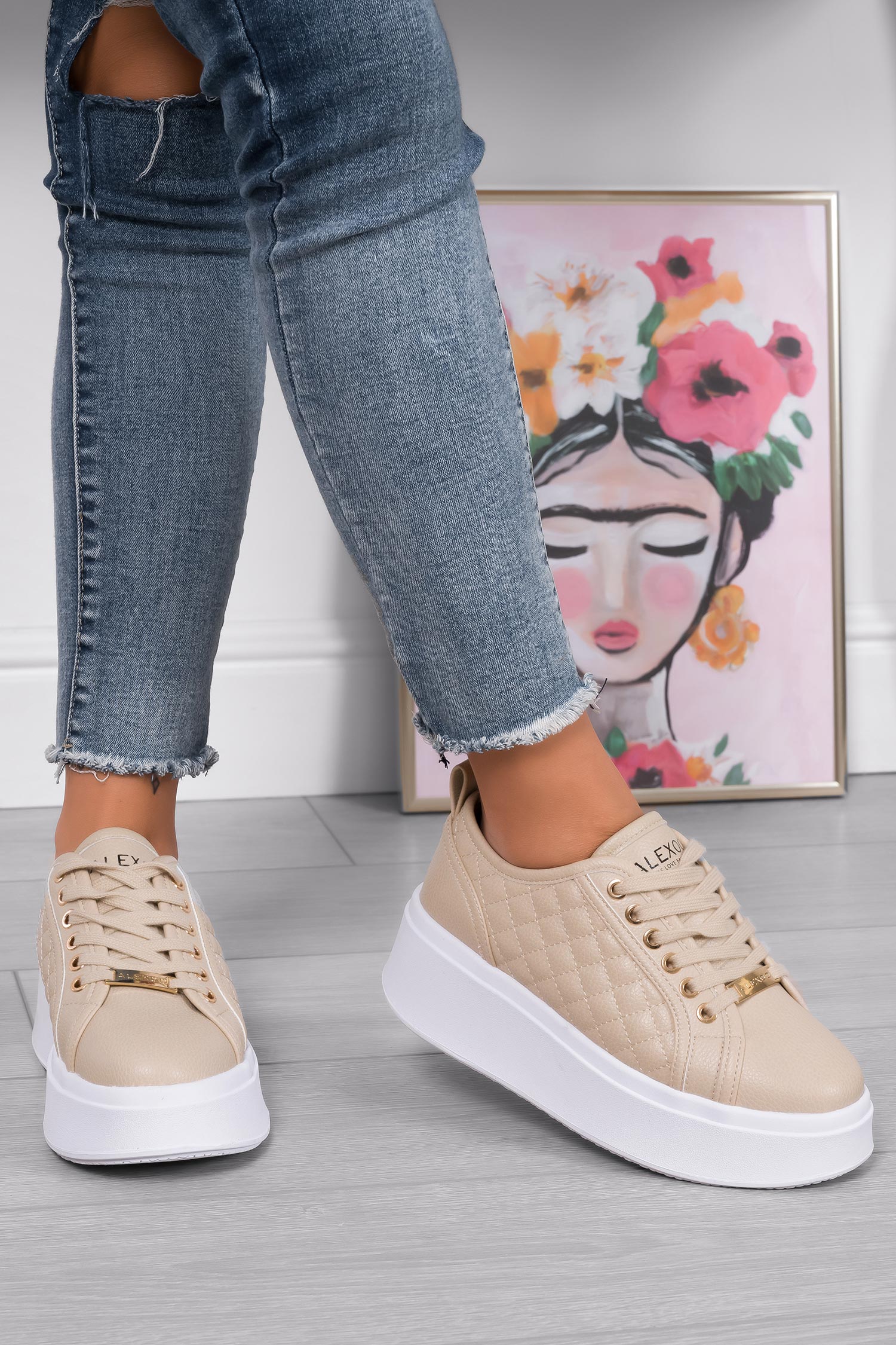 DALILA - Baskets plateforme Alexoo avec semelle épaisse matelassées beige