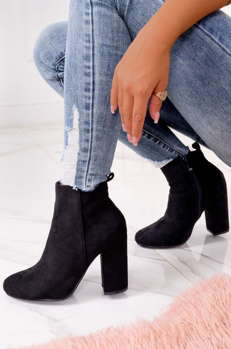 Black suede ankle boots with comfortable heel