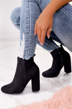 Black suede ankle boots with comfortable heel