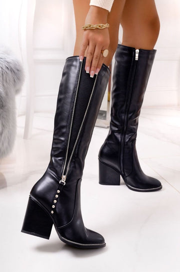 Black boots with elastic and side zip Alexoo