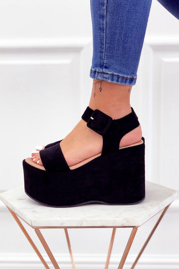 Black wedge platform sandals