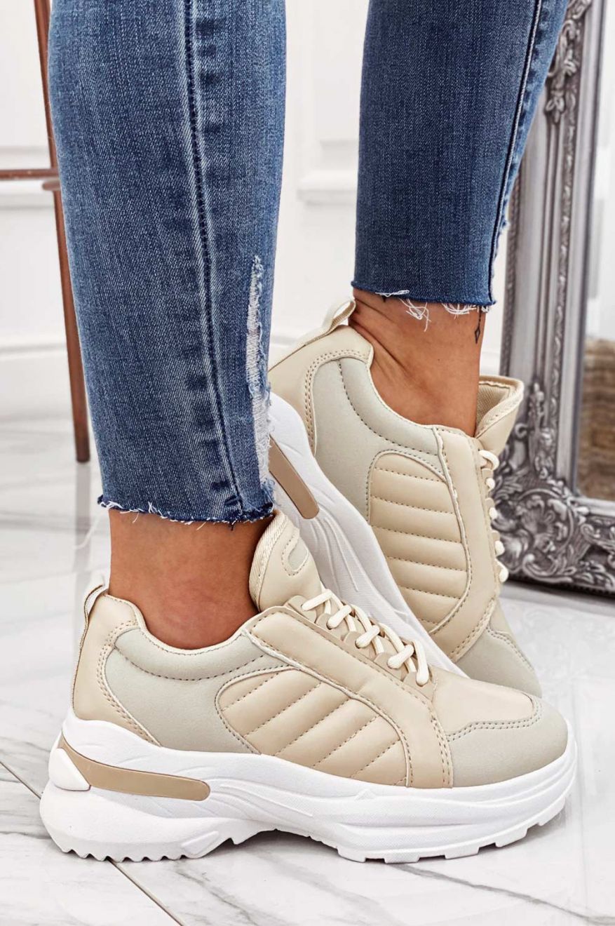 Beige sneakers in quilted faux leather