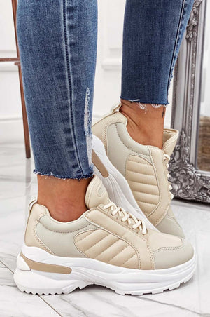 Beige sneakers in quilted faux leather