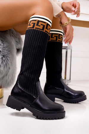 Black boots with stretch fabric shaft