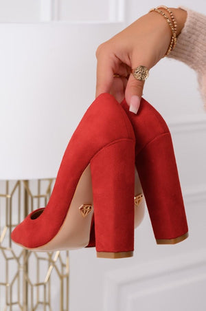 Red suede pumps with comfortable heel