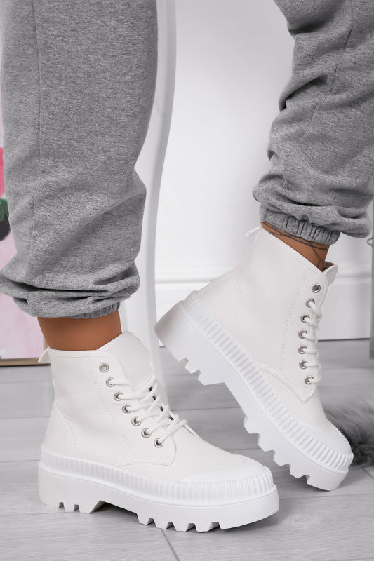 SPANCER - Anfibi sneakers bianchi in tessuto