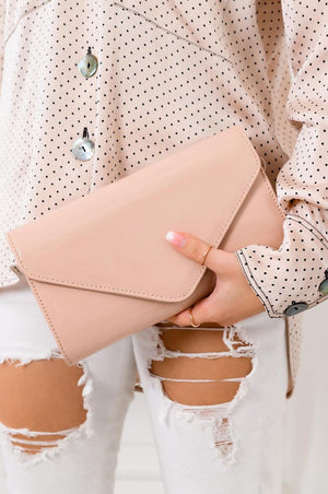 Patent leather clutch bag B148 - Nude Pink