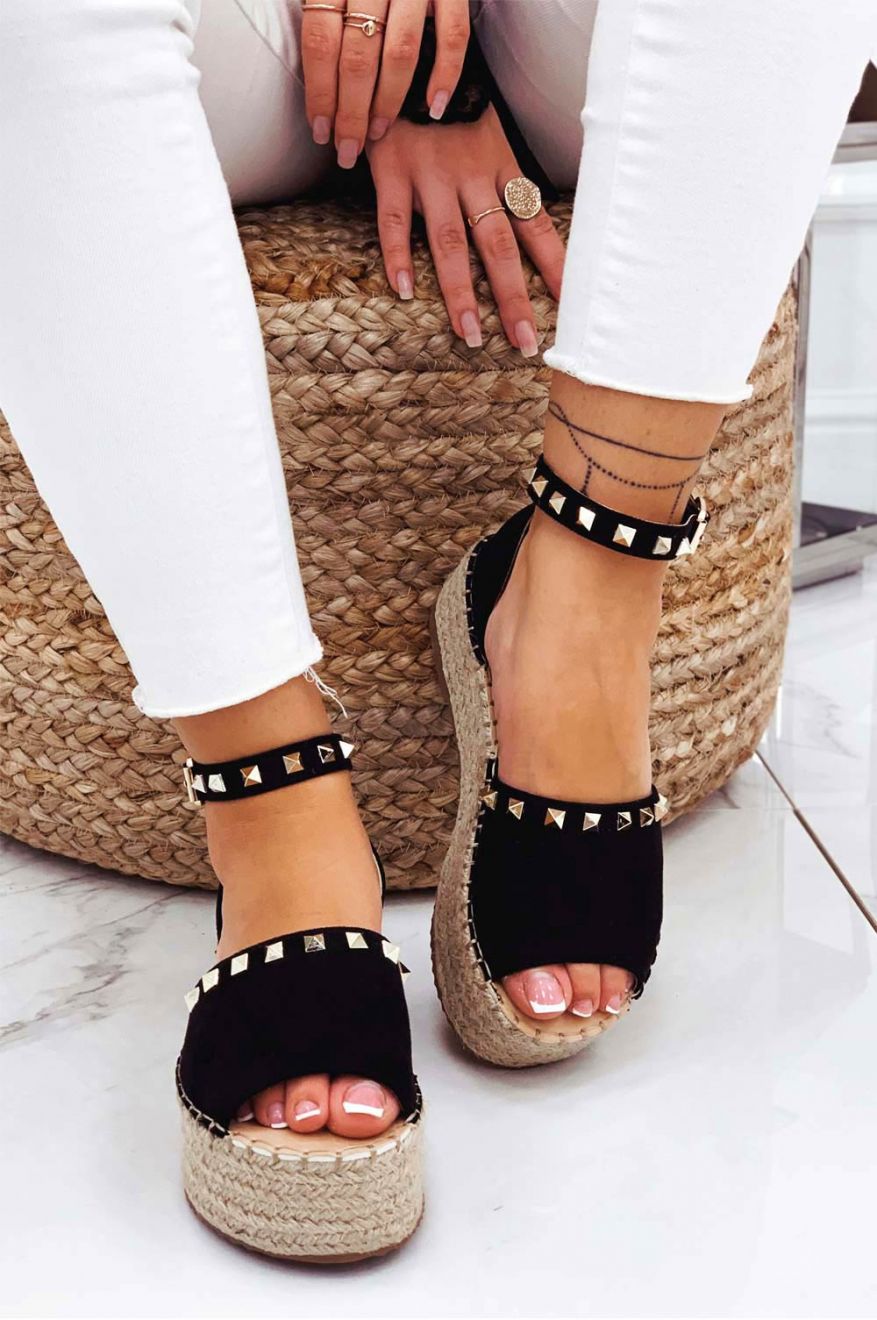 Black Alexoo espadrilles with strap and gold studs