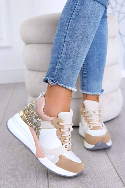 HILDA - Sneakers beige con retro glitter