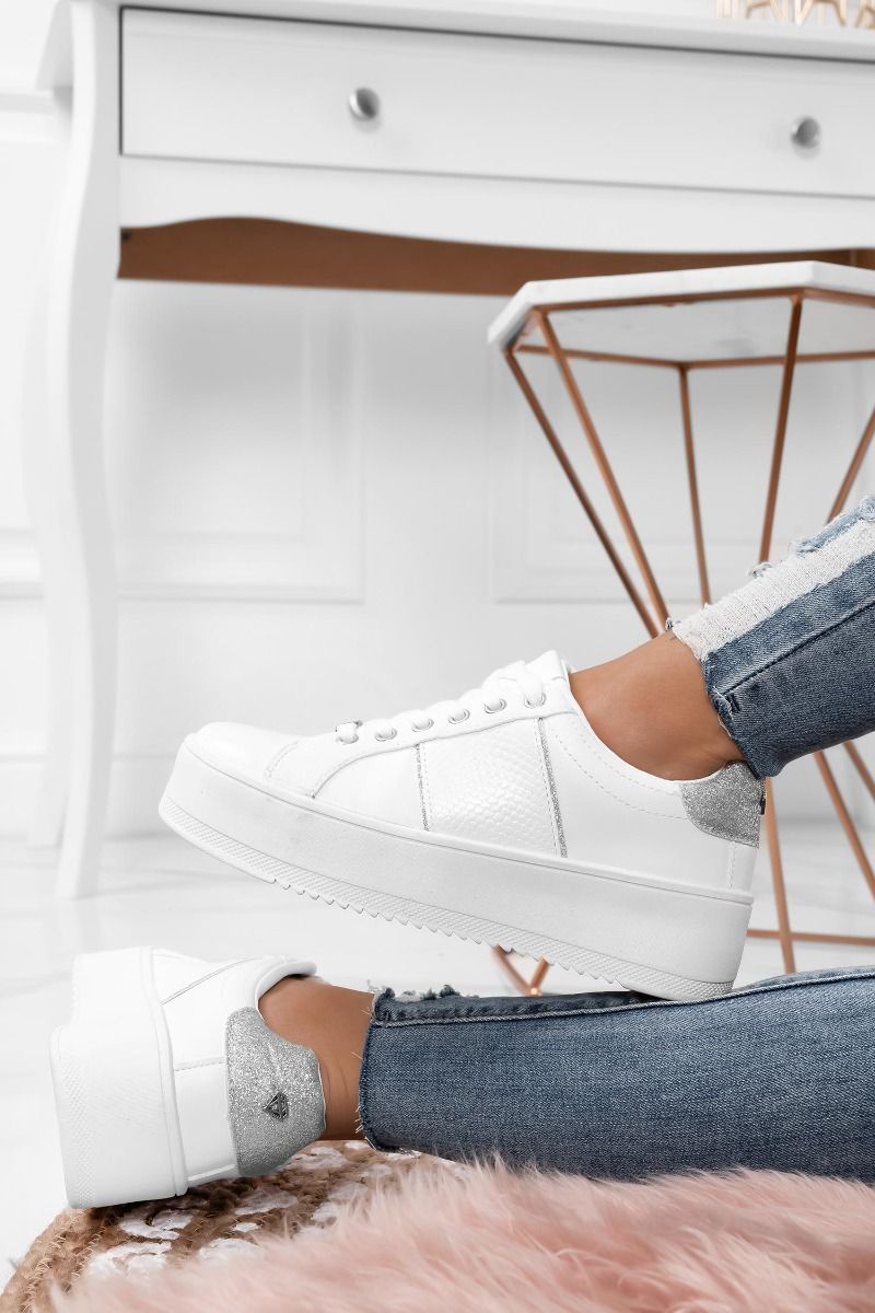 MORENA - Sneakers bianche con inserti glitter argento
