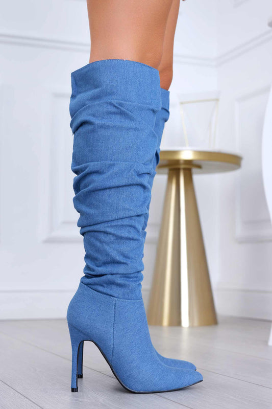 BORIS - Stivali in blu jeas alla coscia con tacco a spillo